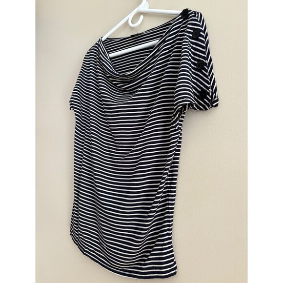Talbots Nautical Striped Top with Button Shoulder Detail Navy & White Size Small - Picture 4 of 10